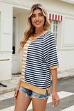 Striped Round Neck Half Sleeve T-Shirt - Trendsi - Flyclothing LLC