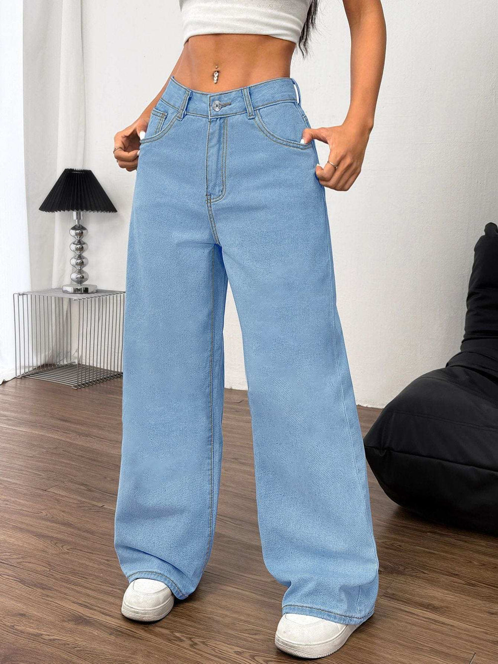 Embroidered Bow Back Wide Leg Jeans - Trendsi - Flyclothing LLC
