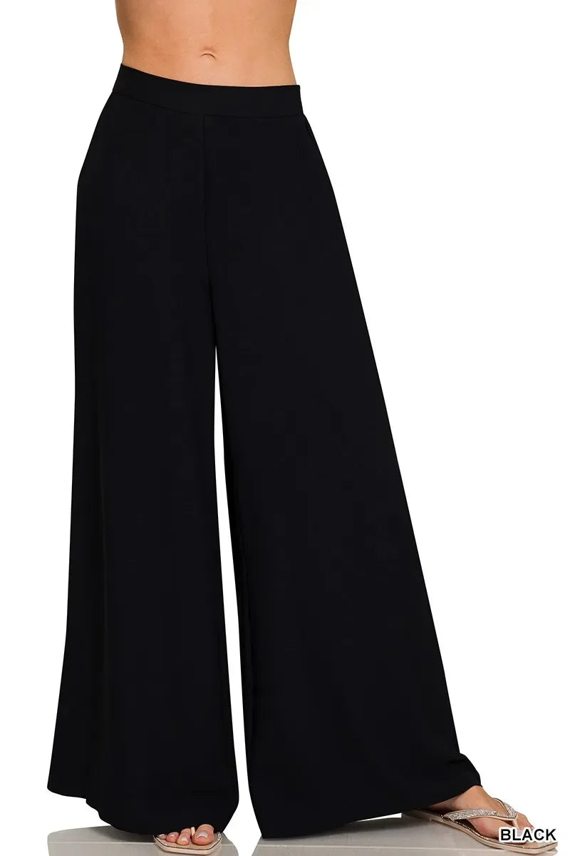 Zenana Relaxed Fit Elastic Waisted Wide Leg Pants - Trendsi - Flyclothing LLC