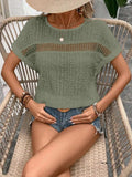 Eyelet Round Neck Short Sleeve Top - Trendsi - Flyclothing LLC