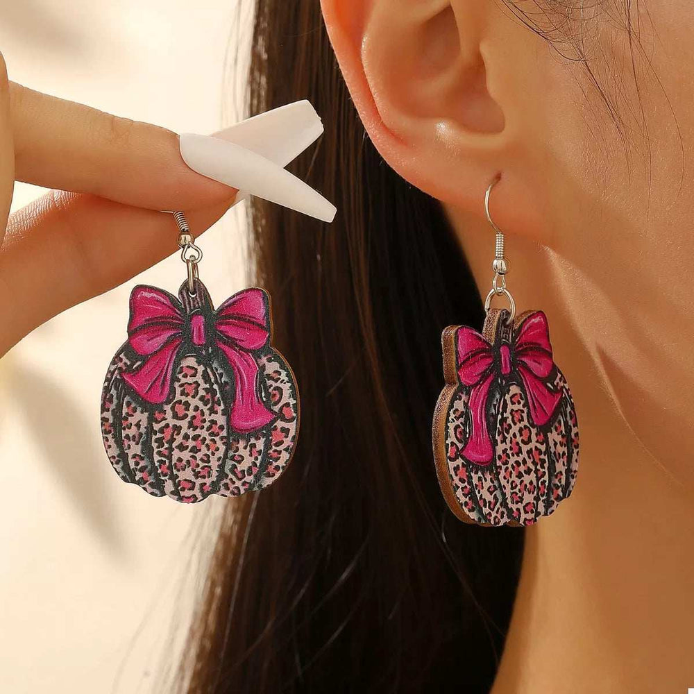 Halloween Pumpkin Leopard Print Bow Earrings - Trendsi - Flyclothing LLC