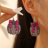 Halloween Pumpkin Leopard Print Bow Earrings - Trendsi - Flyclothing LLC