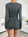 Scoop Neck Long Sleeve Top and Shorts Set - Trendsi - Flyclothing LLC