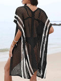 Open Front Contrast Openwork Cover-Up - Trendsi - Flyclothing LLC