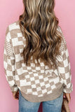 Checkered Round Neck Long Sleeve Sweater - Trendsi - Flyclothing LLC