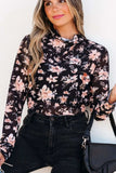 Floral Mock Neck Long Sleeve Blouse - Trendsi - Flyclothing LLC