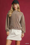 Umgee Velour Crewneck Balloon Sleeve Sweatshirt - Trendsi - Flyclothing LLC