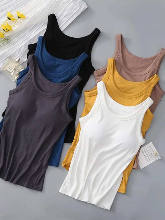 Round Neck Tank with Bra - Trendsi - Flyclothing LLC