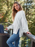 Slit Round Neck Long Sleeve Sweatshirt - Trendsi - Flyclothing LLC