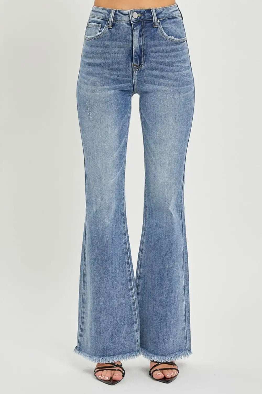 RISEN Full Size High Waist Raw Hem Flare Jeans - Trendsi - Flyclothing LLC