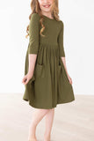 Olive 3/4 Sleeve Pocket Twirl Dress - Mila & Rose ® - Flyclothing LLC