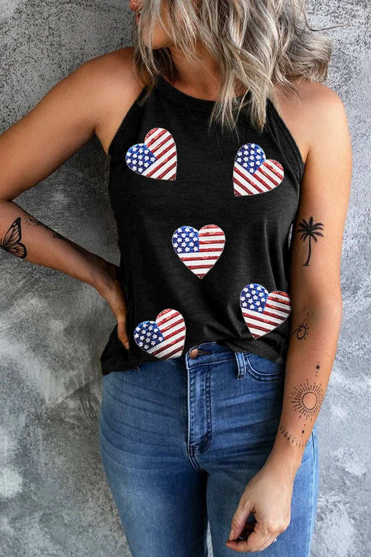 Heart US Flag Round Neck Grecian Neck Tank - Trendsi - Flyclothing LLC