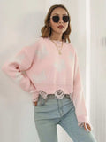Distressed Butterfly Cropped Sweater - Trendsi - Flyclothing LLC