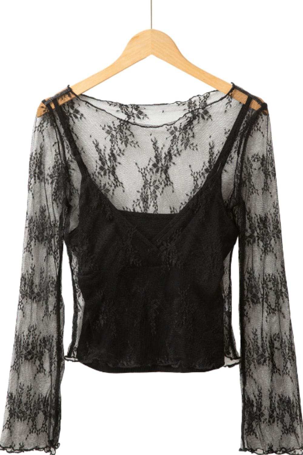 Surplice Cami and Lace Long Sleeve Cover Up Set - Trendsi - Flyclothing LLC