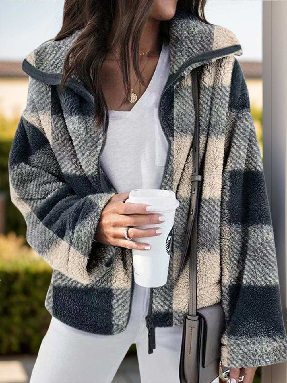 Full Size Plaid Zip Up Long Sleeve Jacket - Trendsi - Flyclothing LLC