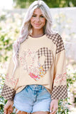 Heart Plaid Round Neck Long Sleeve Blouse - Trendsi - Flyclothing LLC