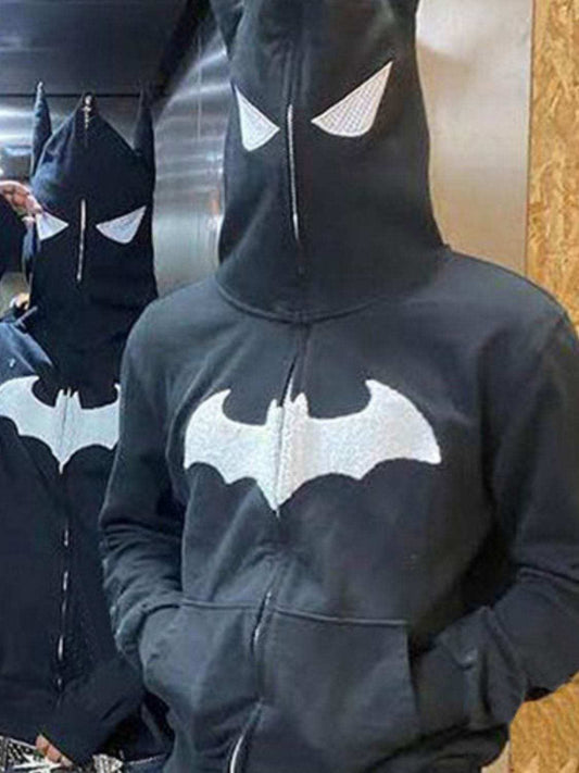 Men's Bat Embroidered Zip Up Hoodie - Trendsi - Flyclothing LLC