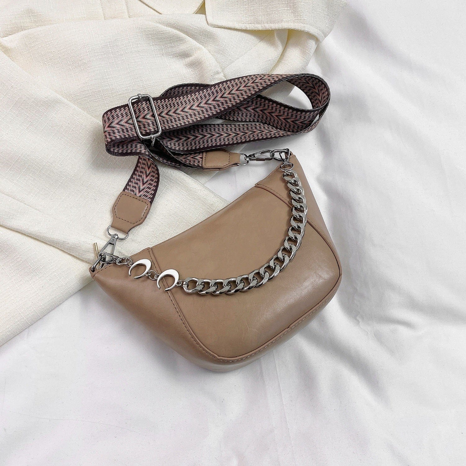 PU Leather Chain Trim Crossbody Bag Flyclothing LLC