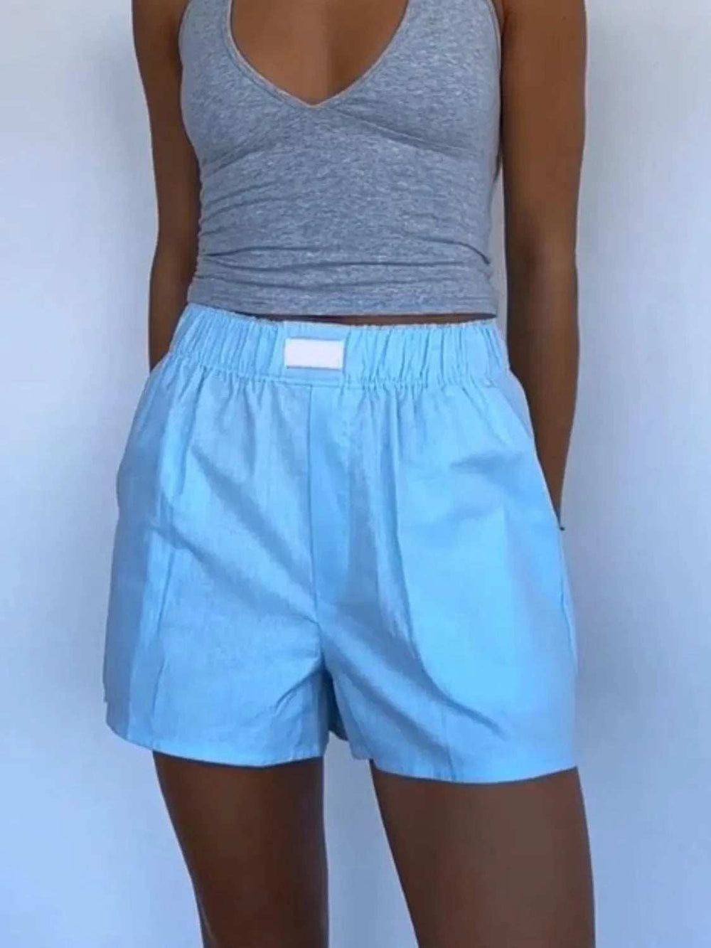 Elastic Waist Shorts - Trendsi - Flyclothing LLC