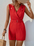 Lapel Collar Sleeveless Romper - Trendsi - Flyclothing LLC