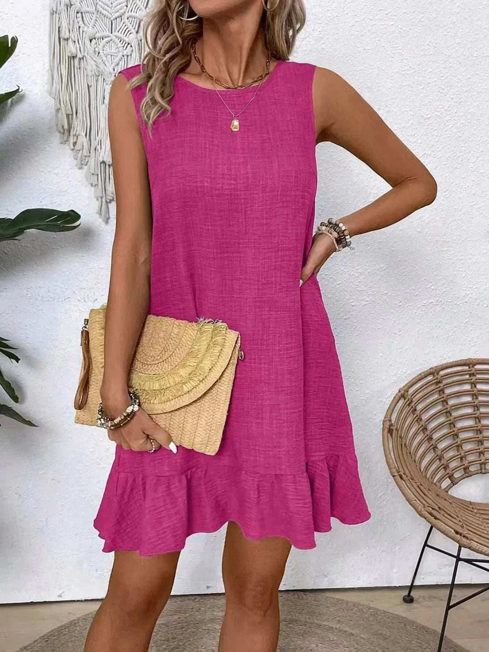 Ruffled Hem Round Neck Sleeveless Dress - Trendsi - Flyclothing LLC