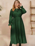 Plus Size Ruffled Polka Dot Long Sleeve Midi Dress - Trendsi - Flyclothing LLC