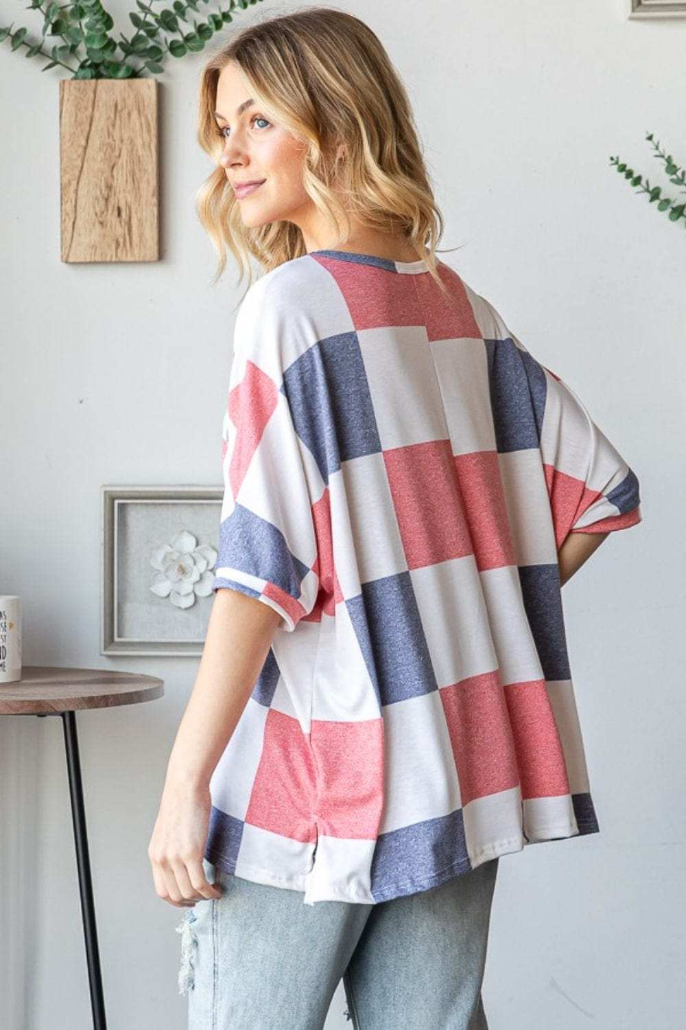 HOPELY Checkered Round Neck Half Sleeve T-Shirt - Trendsi - Flyclothing LLC