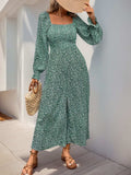 Perfee Smocked Printed Long Sleeve Wide Leg Jumpsuit - Trendsi - Flyclothing LLC