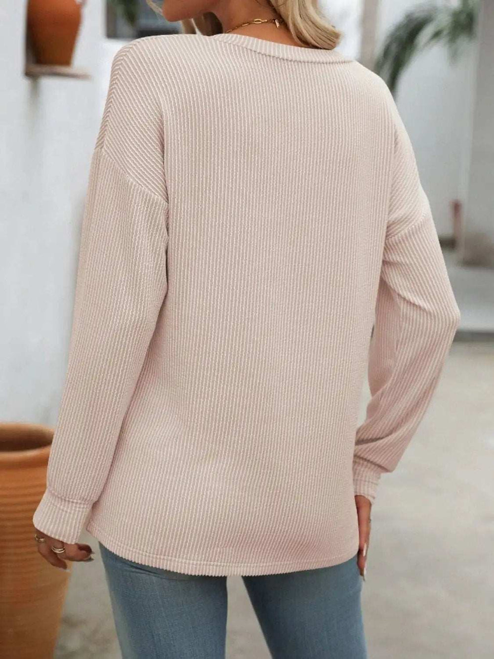 V-Neck Long Sleeve T-Shirt - Trendsi - Flyclothing LLC