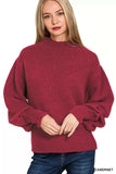 Zenana Balloon Sleeve Mock Neck Sweater - Trendsi - Flyclothing LLC