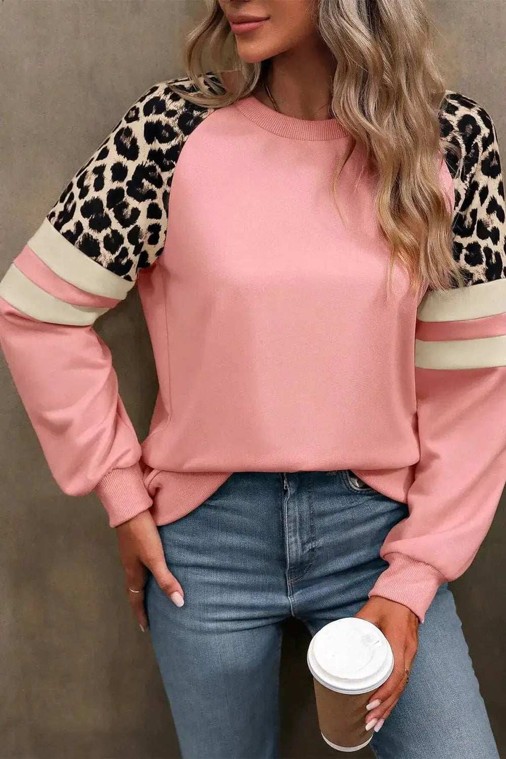 Leopard Round Neck Long Sleeve Sweatshirt - Trendsi - Flyclothing LLC