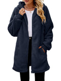 Fuzzy Pocketed Zip Up Long Sleeve Hooded Jacket - Trendsi - Flyclothing LLC