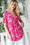 Heimish Full Size Short Sleeve Crisscross Animal Babydoll Top Plus Size - Trendsi - Flyclothing LLC