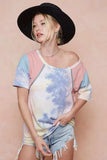 BiBi Tie Dye Printed Cotton Color Block T-Shirt - Trendsi - Flyclothing LLC