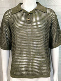 Men's Plus Size Openwork Collared Neck Quarter Button Knit Polo - Trendsi - Flyclothing LLC
