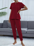 Round Neck Top and Pants Lounge Set - Trendsi - Flyclothing LLC