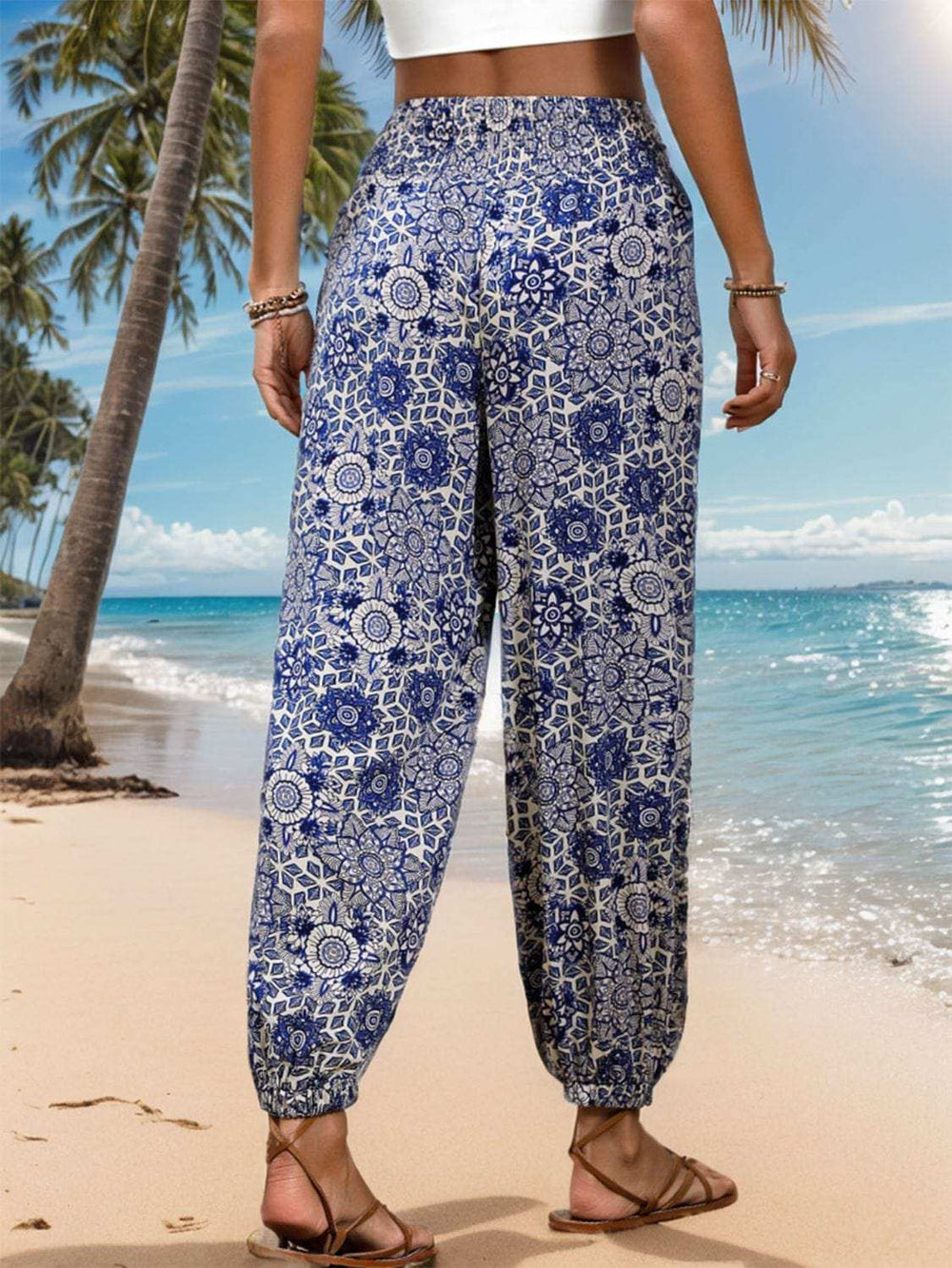 Printed Elastic Waist Pants - Trendsi - Flyclothing LLC