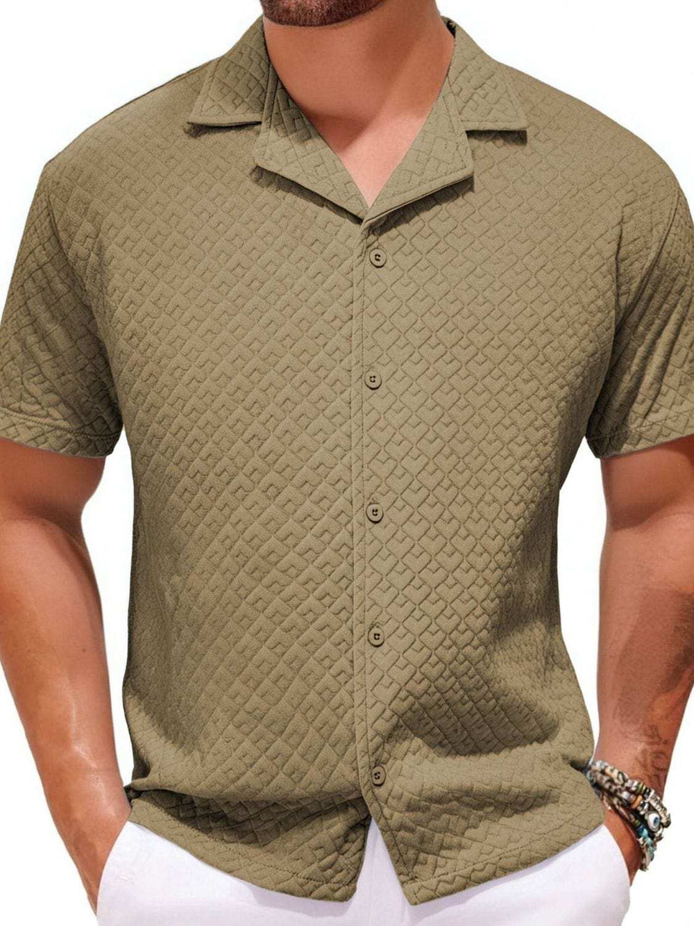 Men's Plus Size Button Down Short Sleeve Shirt - Trendsi - Flyclothing LLC