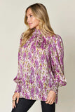 Double Take Full Size Printed Smocked Long Sleeve Blouse - Trendsi - Flyclothing LLC