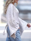 Tied Sequin Surplice Flare Sleeve Blouse - Trendsi - Flyclothing LLC