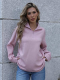 Full Size Ribbed Quarter Zip Long Sleeve Sweatshirt - Trendsi - Flyclothing LLC