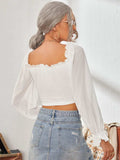 Mesh Sweetheart Neck Flounce Sleeve Top - Trendsi - Flyclothing LLC