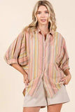 Mittoshop Striped Bubble Sleeve Button Down Shirt - Trendsi - Flyclothing LLC