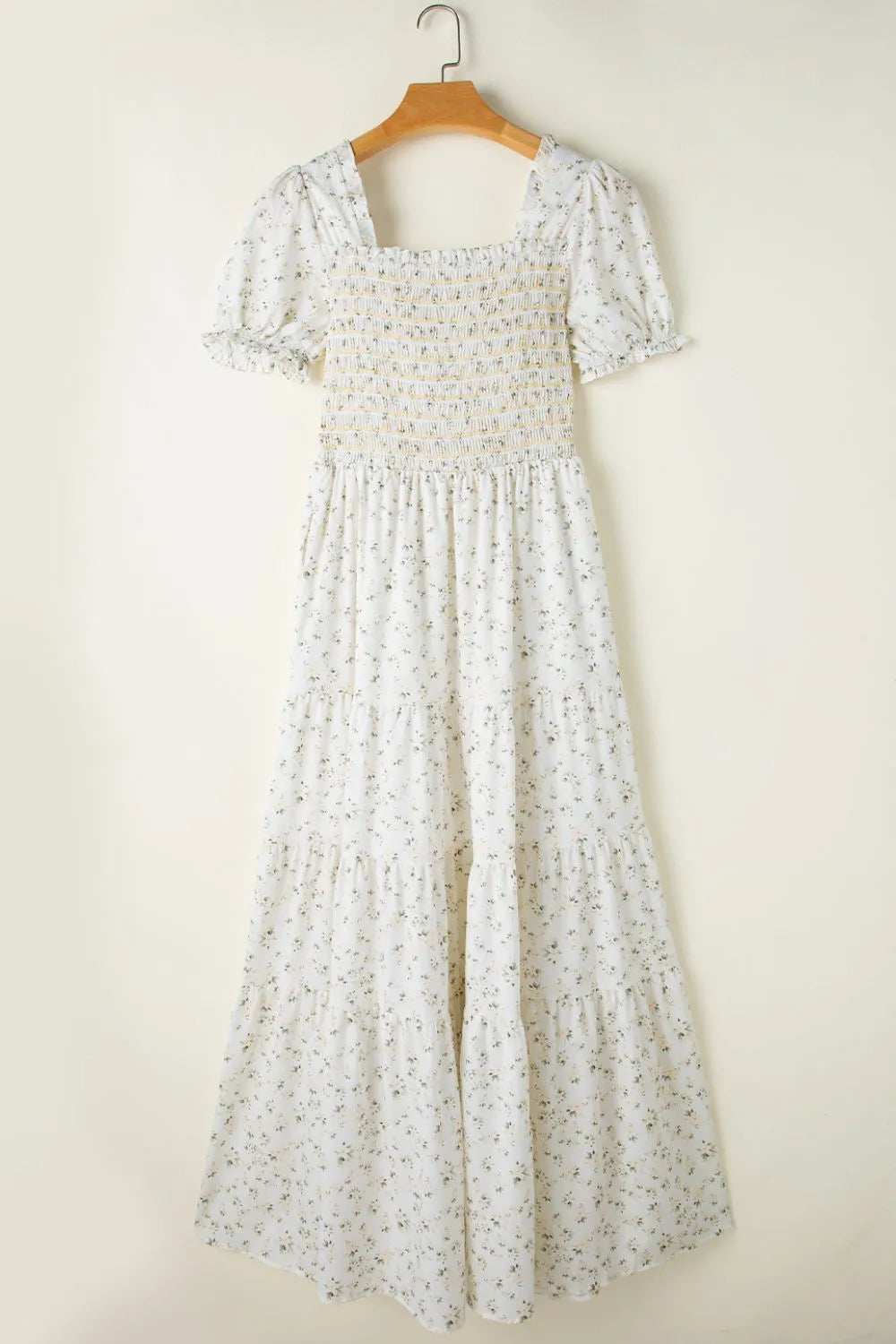 Floral Smocked Short Puff Sleeve Maxi Dress - Trendsi - Flyclothing LLC