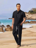 Men's Full Size Half Button Top and Drawstring Pants Set Plus Size - Trendsi - Flyclothing LLC