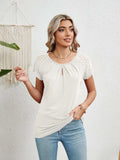 Lace Detail Round Neck Short Sleeve T-Shirt - Trendsi - Flyclothing LLC