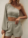 One Shoulder Long Sleeve Top and Shorts Set - Trendsi - Flyclothing LLC