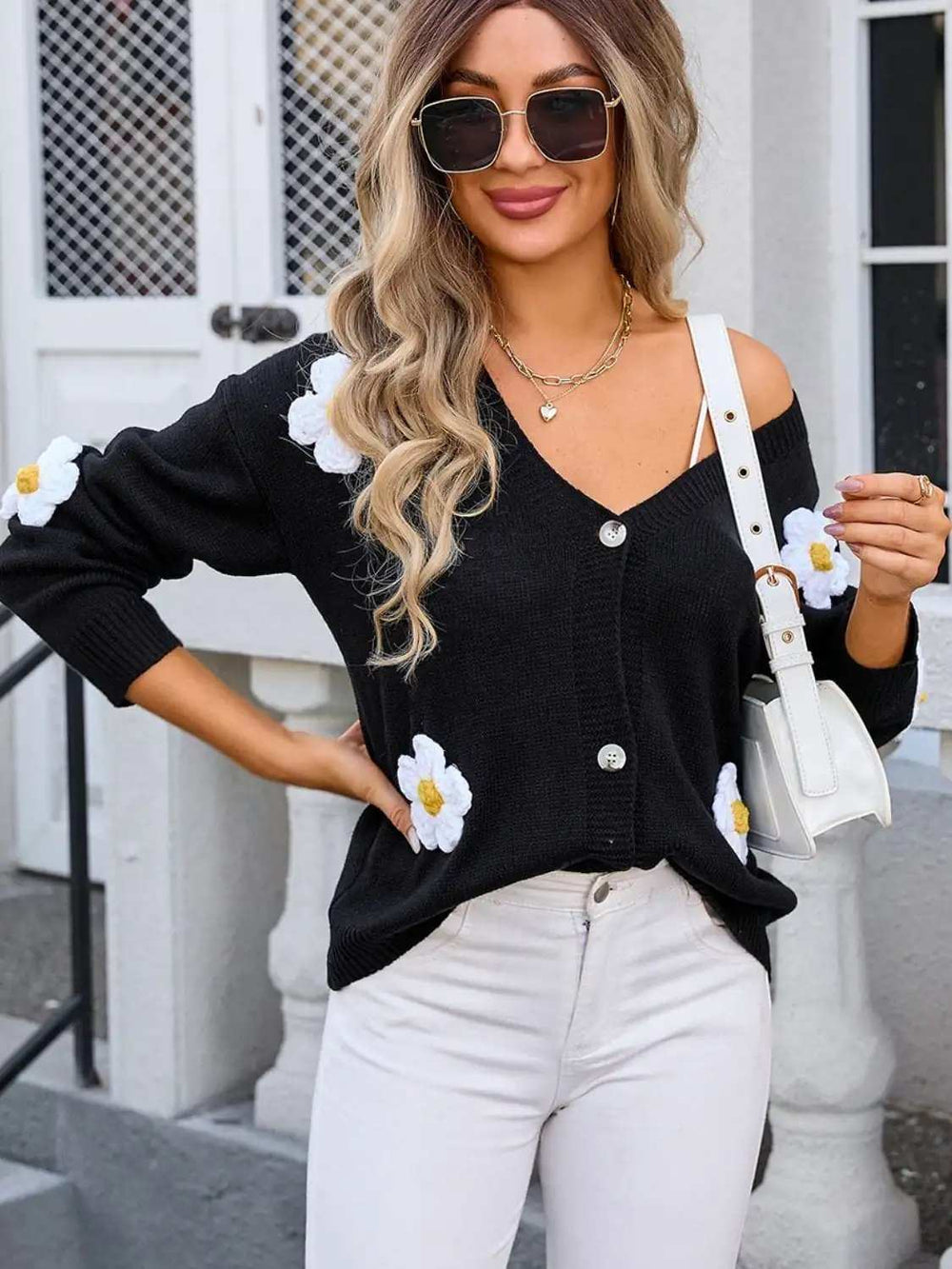 Crochet Flower Button Up Cardigan - Trendsi - Flyclothing LLC
