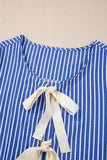 Stripe Tied Front Puff Short Sleeve Top - Trendsi - Flyclothing LLC