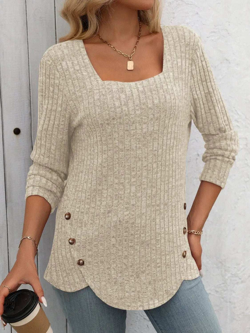 Square Neck Long Sleeve T-Shirt - Trendsi - Flyclothing LLC